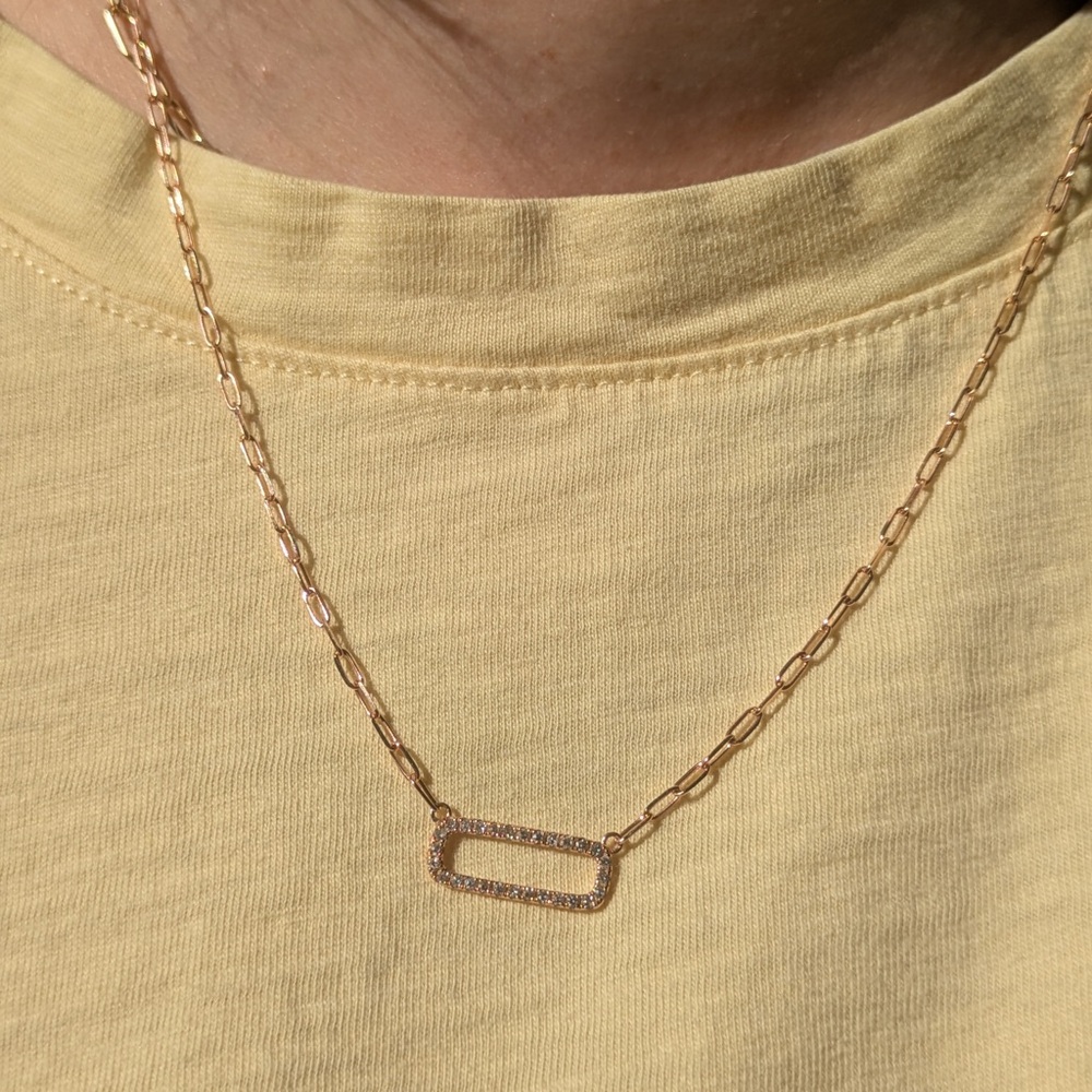 14k rose gold paperclip chain necklace with pave diamond link